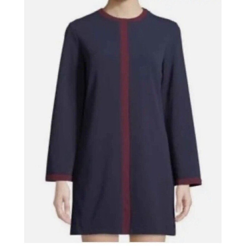 Alexa Admor Color lock Dress XS Bell Sleeve Crew Neck Career Navy/Burgundy